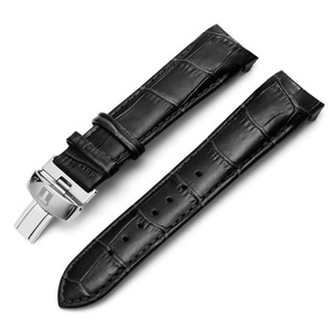 Bracelet de montre 19mm 20mm 21mm 22mm 23mm 24mm fermoir papillon incurvé noir bracelet en cuir croco pour montre Lelocle Couturier - Product Image 5