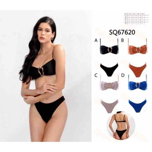 Costume da bagno bikini HDJ Plus Size a fascia con controllo pancia, due pezzi, nero, blu, rosso, bianco, taglie 42, 44, 46, 48 - Product Image 2