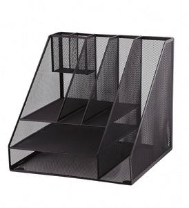 Mesh Metal Large Desktop Organizer with Magazine <b>File</b> Holder Pen Holder, and Storage - Product Image 3