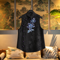 Gilet sans manches en soie satinée Xiangyunsha pour femme, col phénix, broderie française artisanale, nouveau style chinois