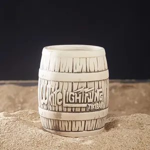 Tiki tek parça kupa ahşap tahıl varil Tiki kupa özel seramik kova Tiki bardak tedarikçisi üreticisi