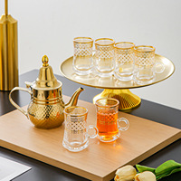 Service à thé en verre avec théière en acier inoxydable doré, plateau et cafetière – Ensemble pour salon et maison