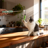 Vente en gros Evernew Moderne Pointeur laser rotatif manuel multicolore pour l'entraînement des chats, avec bande de peluche magique en forme de ver de luxe