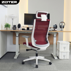 <span class=keywords><strong>Silla</strong></span> de Oficina en Malla Color Vino Tinto <span class=keywords><strong>con</strong></span> Marco Blanco, Apoyabrazos 4D Estéticos 123 °   <span class=keywords><strong>Silla</strong></span> Ergonómica Giratoria Reclinable para Estudio y Trabajo - Product Image 1