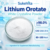 Poudre d'orotate de lithium de haute pureté CAS 5266-20-6, poudre cristalline blanche testée par HPLC, ingrédient nutritionnel en vrac
