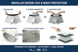 Caleçon absorbant réutilisable pour <span class=keywords><strong>homme</strong></span> Hygieia Private Label, 150 ml, pour l'incontinence nocturne, sous-vêtement lavable OEM pour le contrôle de la vessie masculine - Product Image 3