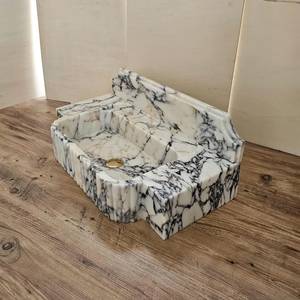 Lavabo de salle de bain en marbre Arabescato de luxe, cannelé, durable, écologique, intégré, fait main en pierre naturelle - Product Image 4