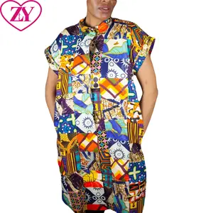 女性のためのカスタム西アフリカプリントアメリカ服半袖シャツミディドレス