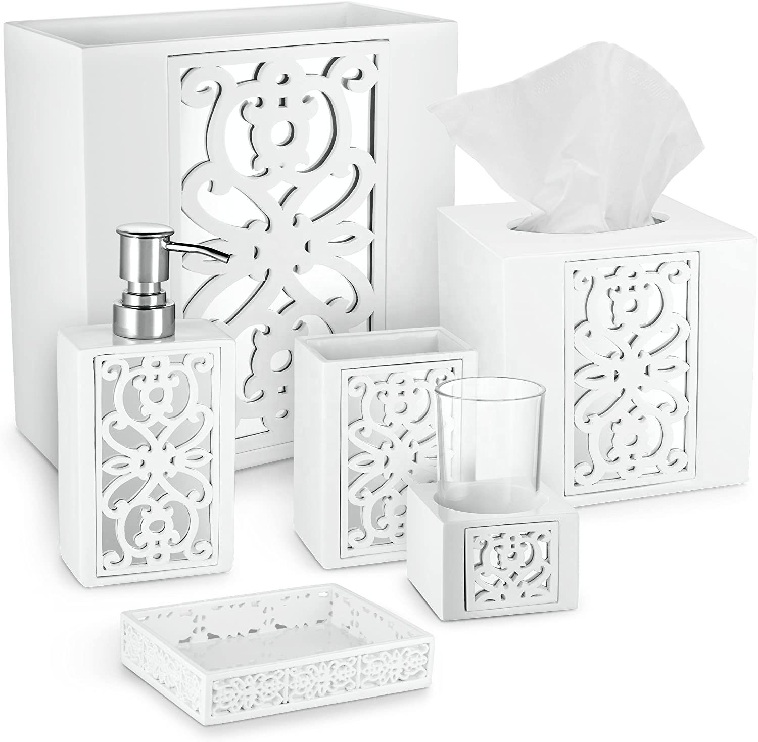 Акриловые аксессуары для ванной комнаты Набор состоит из 6 предметов, набор для ванной коллекции представлены дозатор для мыла на присоске для хранения зубных стакан дозатор для жидкого мыла