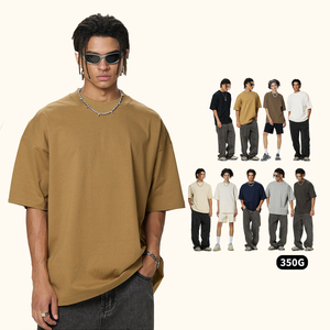 เสื้อยืดคอกลมแขนสั้นทรงหลวมโอเวอร์ไซส์สำหรับผู้ชาย 345G ผลิตจากผ้าฝ้ายถัก 100% เนื้อหนา ลายเรียบ เป็นมิตรต่อสิ่งแวดล้อม - Product Image 2