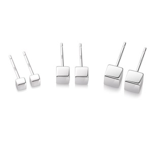 S925 Sterling <b>Silver</b> <b>Small</b> Square Geometric <b>Stud</b> Earrings For Everyday Wear 1 Pair - Product Image 4