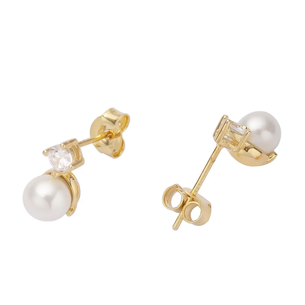 925 Sterling Silver Earrings 18k Gold Plated Luxury Earrings Cubic Zircon Glass Pearl Ear Stud