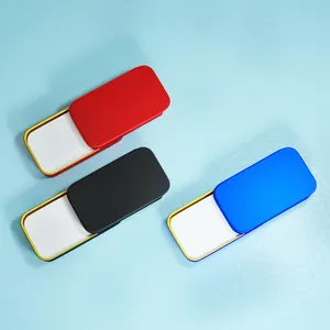 Custom Logo Print Flat Top Mini Rectangle Containers Small Metal Sliding Tin Box For Pill Chewing Gum Hairpin