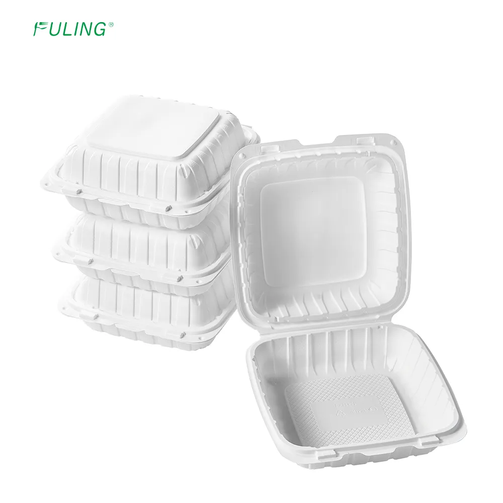 Fuling 8X8 ''1 Compartimento 8 Polegada Clamshell To Go Lunch Box Descartável Mineral Plástico Take Out Food MFPP Article Containers