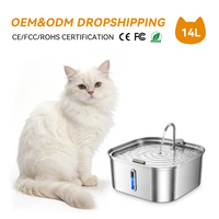 Fontaine à eau pour animaux de compagnie ultra-silencieuse 14L, double flux d'eau, système de filtration multicouche, distributeur automatique d'eau et de nourriture pour animaux