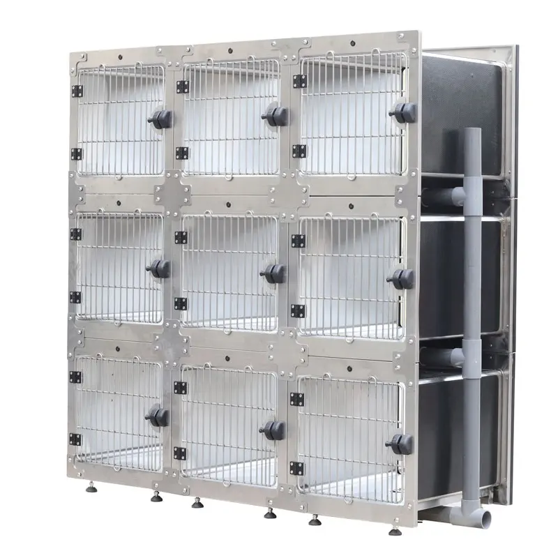 Pet gösterisi kafes ekran drenaj sistemi LED ışık modüler çok katmanlı istifleme köpek pet gösterisi kafes toptan paslanmaz çelik sıcak satış