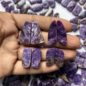 Paire de cabochons de charoïte naturelle de haute qualité, taille libre, pierres précieuses polies pour la fabrication de bijoux - Product Image 3