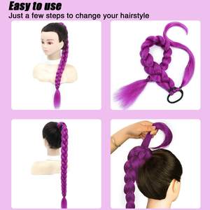 Peluca de cola de caballo trenzada Lumi Purple de 36 pulgadas, cabello sintético sin pegamento para cosplay y uso diario - Product Image 4