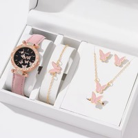 Lot de 5 Montres Tendance Luxe et Mode, Montre Ornée de Strass, Bague Papillon, Collier, Boucles d'Oreilles et Bracelet, Ensemble de Bijoux pour Femme, Cadeau