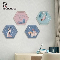 Décoration murale en résine hexagonale en relief 3D ROOGO, plaque murale licorne cerf de conte de fées, art mural artisanal pour chambre d'enfant et crèche