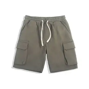 Shorts cargo masculinos com logotipo personalizado do fabricante, shorts de tamanho grande para homens, roupas de rua de algodão e terry francês