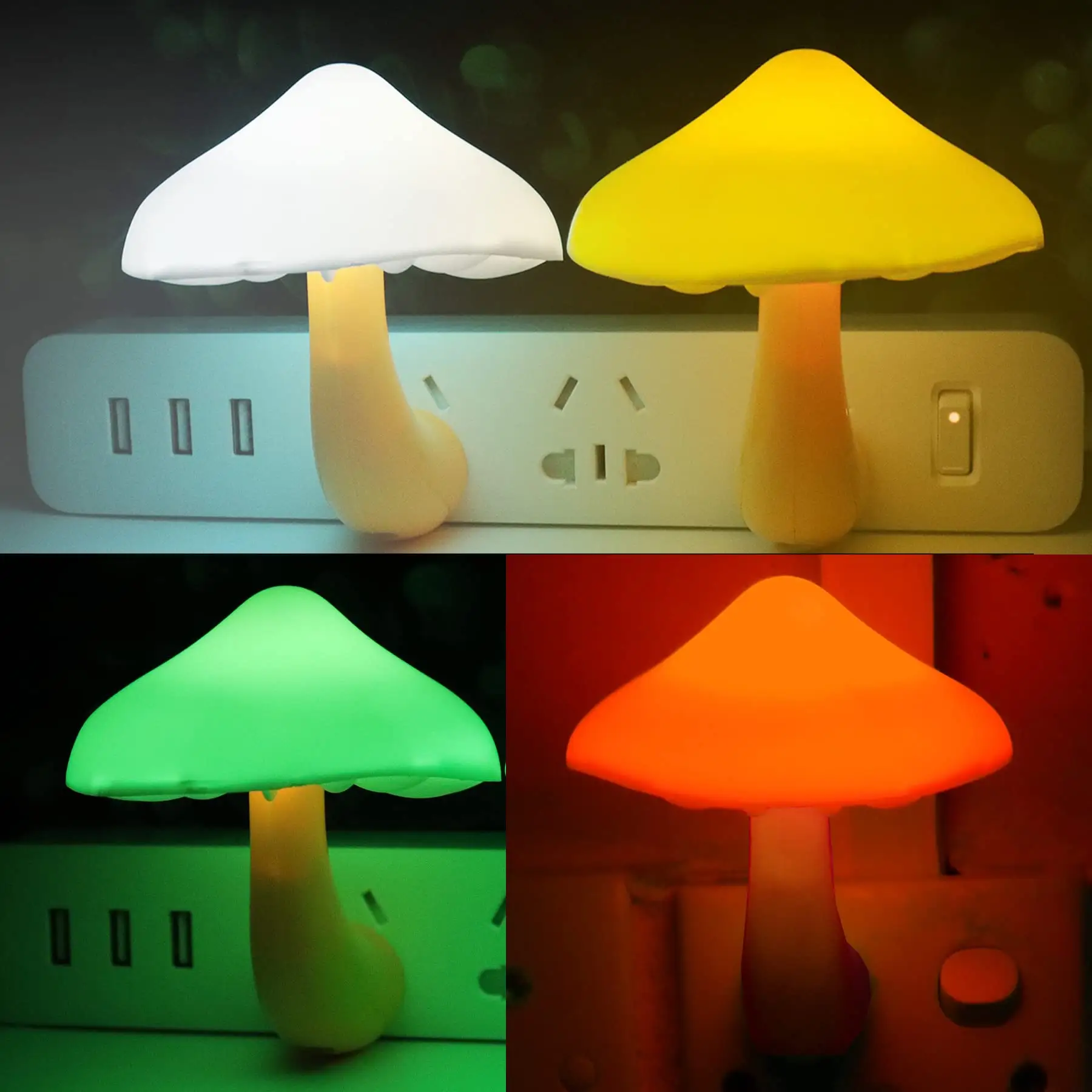 3 Pack Led Plug In Lamp 7-Kleur Veranderende Magische Mini Mooie Paddestoel Nachtlampje Babykamer Wandlamp Met Schemering Naar Dageraad Sensor