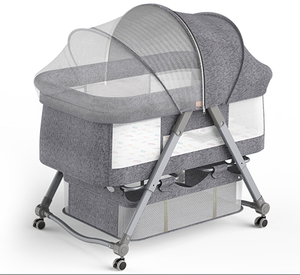 <span class=keywords><strong>Cuna</strong></span> <span class=keywords><strong>Colecho</strong></span> Moderna para Bebé, <span class=keywords><strong>Cuna</strong></span> Portátil Plegable con Altura Ajustable, Ruedas, Malla de Almacenamiento y Mosquitera para Bebés - Product Image 1
