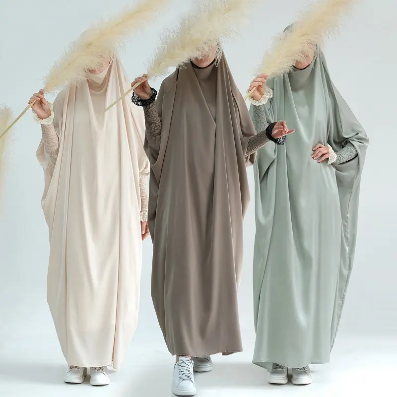 traditionelle muslimische Kleidung Kaftan Khimar Abaya EID Ramadan Einteilig Spitzen-Jilbab Gebet Abaya Hijab-Kleid