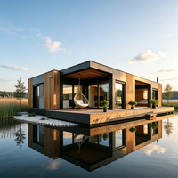 Maison préfabriquée en bois haut de gamme avec piscine, design moderne de toit plat, maison de luxe pour jardin, plage ou montagne