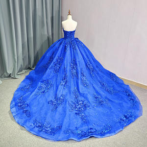 Jancember 6521 moderne bleu royal plis collage robes de Quinceanera avec fleur - Product Image 5