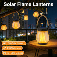 Lanterne solaire à flamme, étanche, LED, pour extérieur, avec cordon en chanvre, lampe décorative scintillante, rechargeable par USB