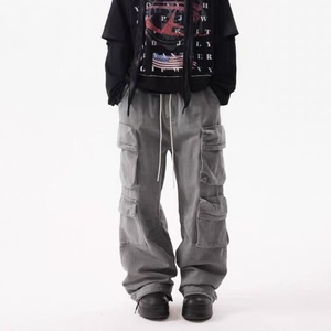 Pantalones Cargo Rectos de Estilo Retro Desgastado con Múltiples Bolsillos para Hombre, Pantalones Casuales de Hip-hop, Estilo Paracaidista - Product Image 1