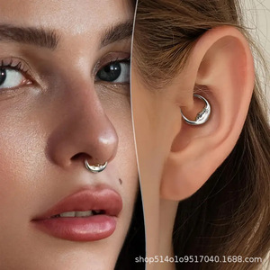<b>Moon</b> Nose <b>Ring</b> 316 Stainless Steel Gold Silver Unisex Piercing Jewelry Geometric Shape Face Earring - Product Image 4