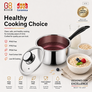 <span class=keywords><strong>Casserole</strong></span> en acier inoxydable triple couche avec revêtement céramique alvéolé sans PFAS, couvercle en verre, fait main sur mesure - Product Image 6