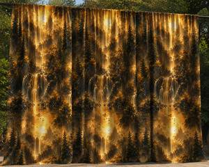 Decorative Waterfall and Forest Velvet Blackout Curtain Each Panel Art Nouveau Inspired Scenic <b>Window</b> Drapery for Living Room - Product Image 3
