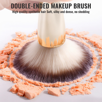 Ensemble de 15 pinceaux de maquillage professionnels pour le visage avec poils synthétiques, pinceaux plats, manche en métal doré, étui de voyage et houppettes à poudre