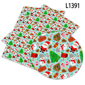 Matériaux de bricolage faits à la main 30*136 cm feuille de faux cuir synthétique imprimé dessin animé de Noël renne en artisanat - Product Image 3