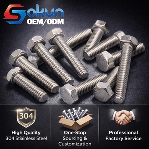 Bulloni a Testa Esagonale Filettatura Completa in Acciaio Inox Grado 4.8/8.8 Filettatura UNF Zincati/Ossido Nero 16mm 20mm Marca SOKUN - Product Image 1