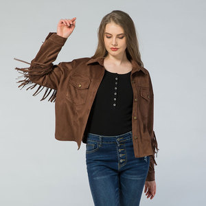 Yiwu Max Apparel Personnalisé En <span class=keywords><strong>Cuir</strong></span> Daim Frange Femmes Western Vêtements <span class=keywords><strong>Veste</strong></span> Shacket pour Femmes - Product Image 1