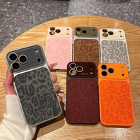 Étui de téléphone de luxe en similicuir à motif léopard avec grande fenêtre de protection pour iPhone 17 Air 16 15 14 Pro Max 13