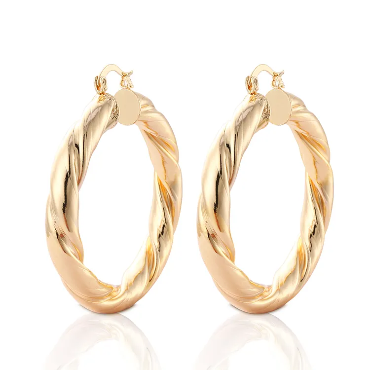 Pendientes de aro grandes de Color dorado de 18K de estilo coreano