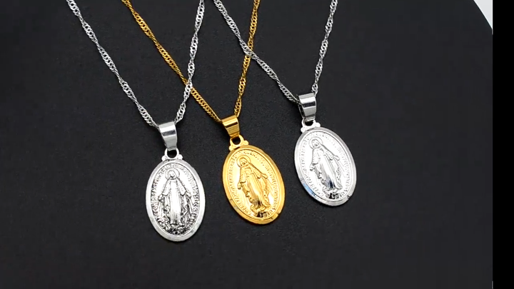 Argento Placcato Oro 14kt Collana Uomo In Argento Sterling 925 Placcato Oro 14kt Con Ciondolo Vergine Maria - HarlemBling Ciondolo Vergine Maria Uomo - Foto 6