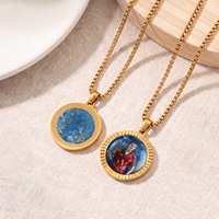 Pendentif Collier San Carlo Image Charm Peint à la Main sur Pierre Lapis Lazuli, Article Religieux avec Image de Saint Catholique Personnalisée