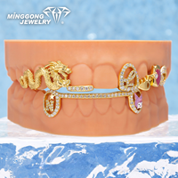 Grillz personnalisés en argent 925 plaqué or, motif Dragon Kuromi Couronne, ensemble partiel, avec moissanite, bijoux dentaires Hip Hop pour fête