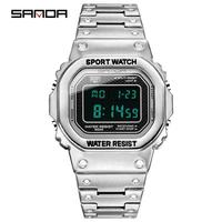 Outdoor Sports Digitaluhr Edelstahl band wasserdicht 5BAR Square Case Week Display Unisex Sanda GUA Japan Uhrwerk