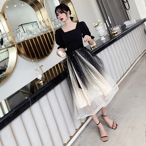 French Style Evening Dress Women Square Neck A Line Organza Tulle Skirt Vintage Party Dress Birthday Banquet Wear - Product Image 4