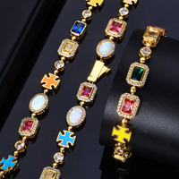 Collier ras du cou personnalisé en pierres précieuses de 10 mm, motif géométrique arc-en-ciel, avec chaîne en zircon cubique étincelant, multicolore, croix, rond, ovale, synthétique pour homme