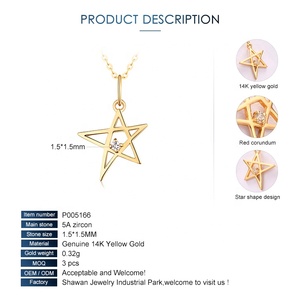 Liontin Bintang Lima Runcing Kalung Emas 14K, Perhiasan Emas Murni Liontin Bertema Merah Muda Mawar - Product Image 6