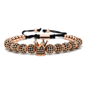 <span class=keywords><strong>Bracelet</strong></span> en macramé <span class=keywords><strong>pour</strong></span> femme et <span class=keywords><strong>homme</strong></span>, Design classique, luxe, boule de <span class=keywords><strong>diamant</strong></span> <span class=keywords><strong>noir</strong></span>, breloque en couronne, JBS10059 - Product Image 3