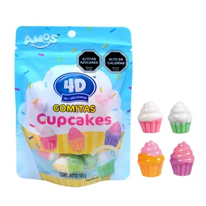 Amos 4D Gummy Cupcake High Quality Mixed Fruit Juice 3D Candy Gummies With 4 Colors And Flavors Confection
